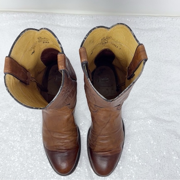 Men’s Justin USA Brown Leather Round Toe western Roper Cowboy boots 91/2D main image 16